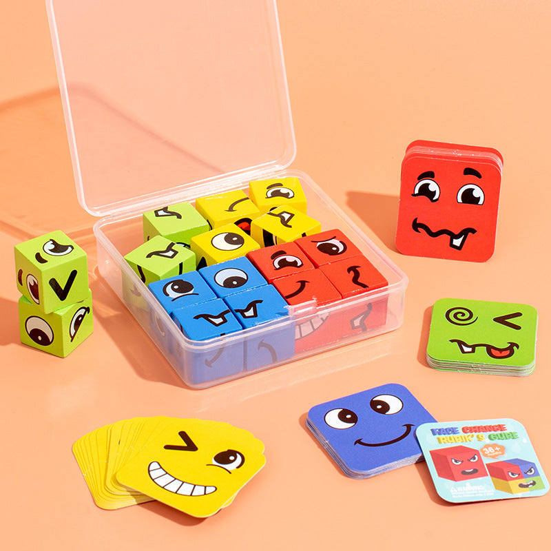 Cross-Border Face-Changing Cube Parent-Child Interactive Fun Desktop Game Smiley Face Expression Building Blocks Early Education Children's Educational Toy