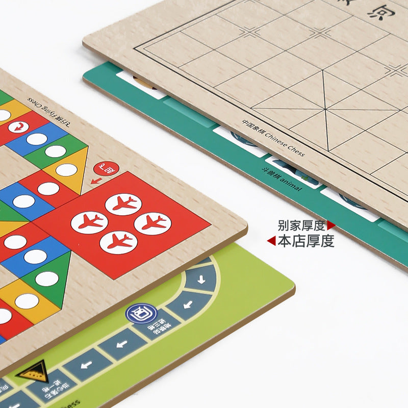 Cross-Border Wooden Flying Chess Checkers Chess 2-in-1 Multifunctional Parent-Child Interactive Board Game Children's Educational Toy
