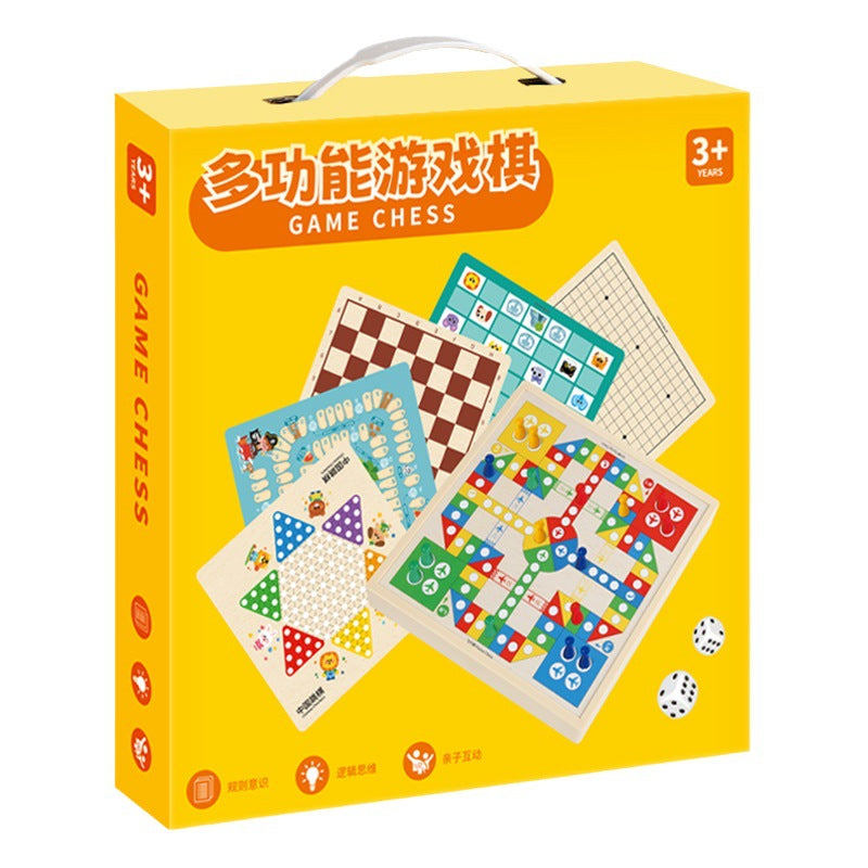 Cross-Border Wooden Flying Chess Checkers Chess 2-in-1 Multifunctional Parent-Child Interactive Board Game Children's Educational Toy