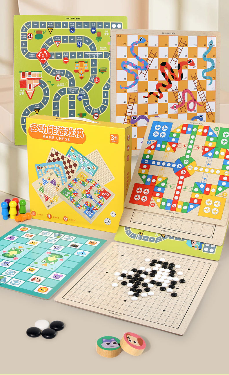 Cross-Border Wooden Flying Chess Checkers Chess 2-in-1 Multifunctional Parent-Child Interactive Board Game Children's Educational Toy