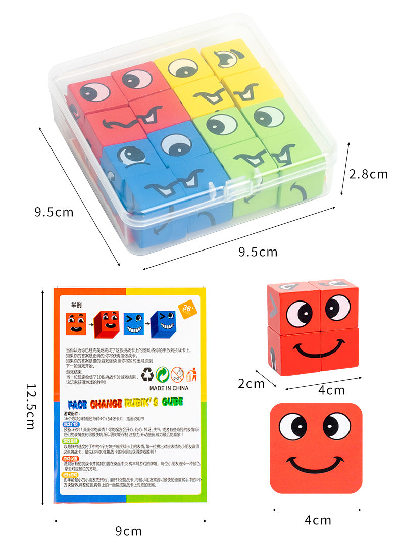 Cross-Border Face-Changing Cube Parent-Child Interactive Fun Desktop Game Smiley Face Expression Building Blocks Early Education Children's Educational Toy
