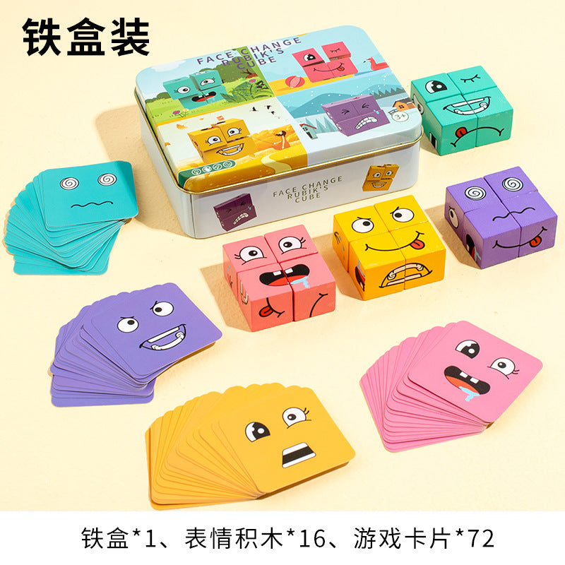 Cross-Border Face-Changing Cube Parent-Child Interactive Fun Desktop Game Smiley Face Expression Building Blocks Early Education Children's Educational Toy