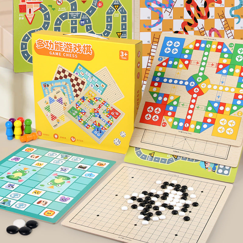 Cross-Border Wooden Flying Chess Checkers Chess 2-in-1 Multifunctional Parent-Child Interactive Board Game Children's Educational Toy