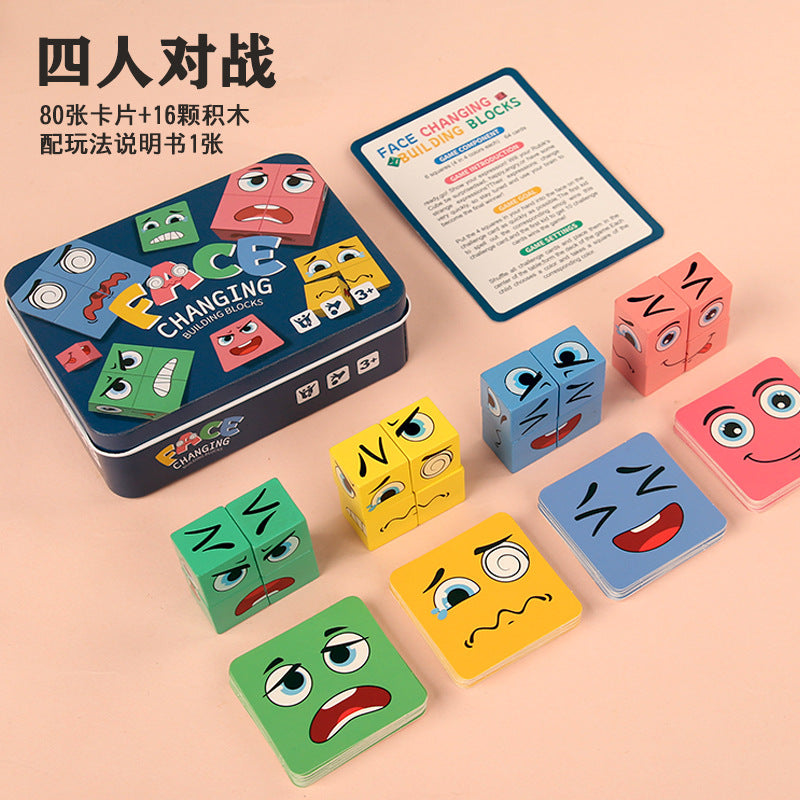 Cross-Border Face-Changing Cube Parent-Child Interactive Fun Desktop Game Smiley Face Expression Building Blocks Early Education Children's Educational Toy