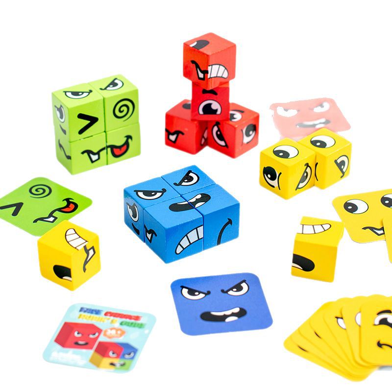 Cross-Border Face-Changing Cube Parent-Child Interactive Fun Desktop Game Smiley Face Expression Building Blocks Early Education Children's Educational Toy