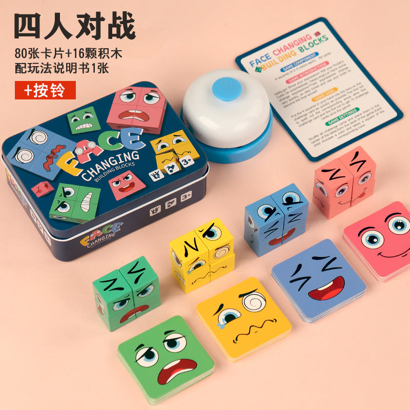 Cross-Border Face-Changing Cube Parent-Child Interactive Fun Desktop Game Smiley Face Expression Building Blocks Early Education Children's Educational Toy