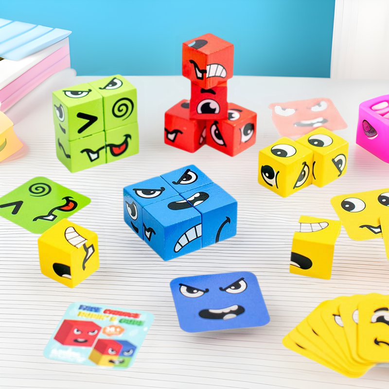 Cross-Border Face-Changing Cube Parent-Child Interactive Fun Desktop Game Smiley Face Expression Building Blocks Early Education Children's Educational Toy