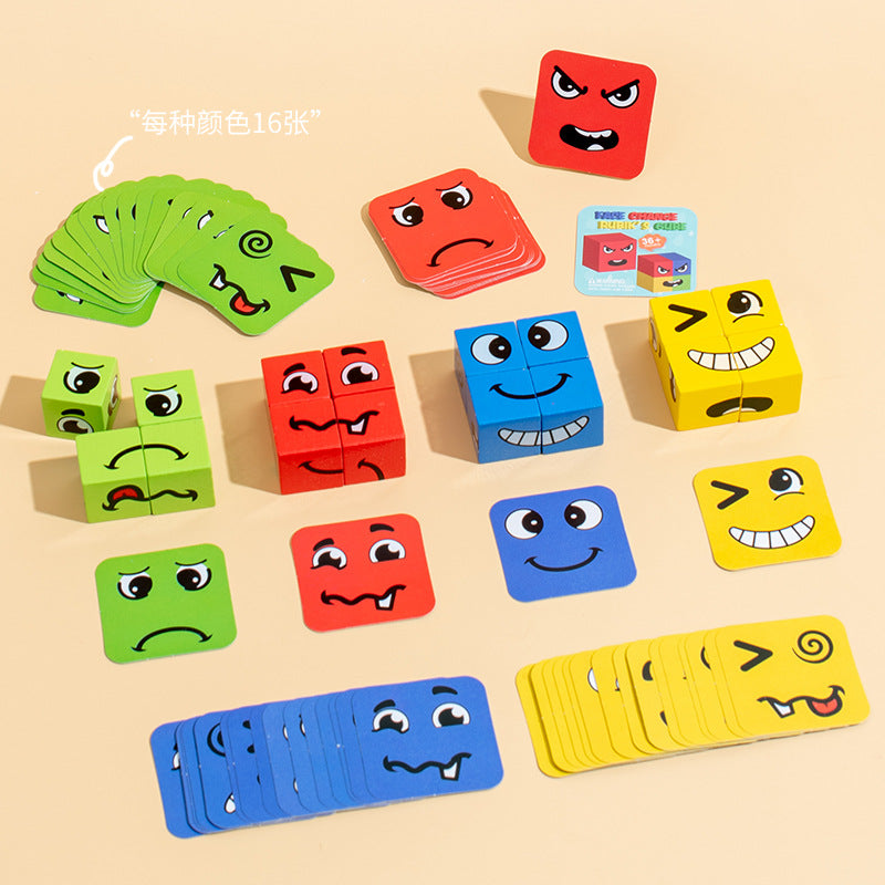Cross-Border Face-Changing Cube Parent-Child Interactive Fun Desktop Game Smiley Face Expression Building Blocks Early Education Children's Educational Toy