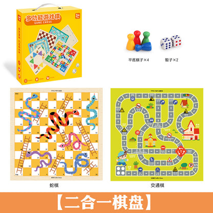 Cross-Border Wooden Flying Chess Checkers Chess 2-in-1 Multifunctional Parent-Child Interactive Board Game Children's Educational Toy