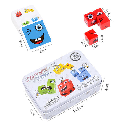 Cross-Border Face-Changing Cube Parent-Child Interactive Fun Desktop Game Smiley Face Expression Building Blocks Early Education Children's Educational Toy