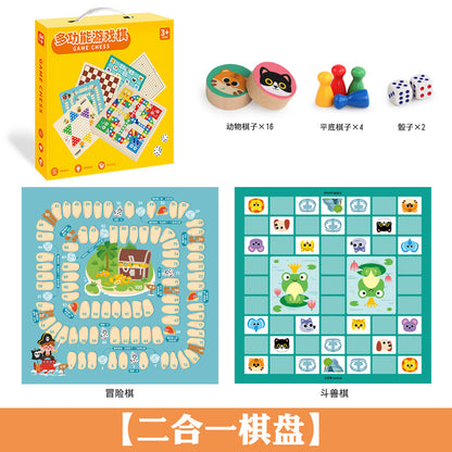 Cross-Border Wooden Flying Chess Checkers Chess 2-in-1 Multifunctional Parent-Child Interactive Board Game Children's Educational Toy