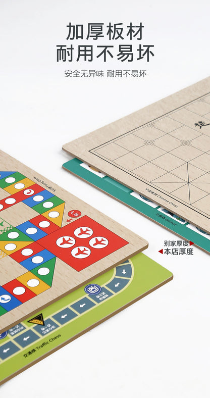 Cross-Border Wooden Flying Chess Checkers Chess 2-in-1 Multifunctional Parent-Child Interactive Board Game Children's Educational Toy