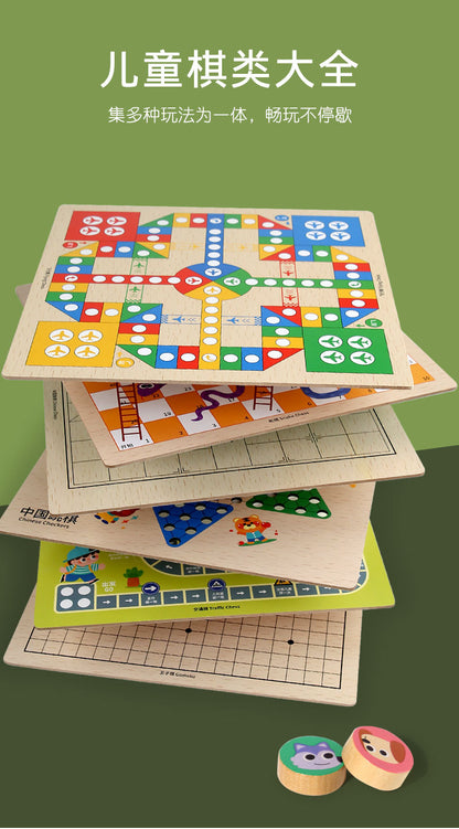 Cross-Border Wooden Flying Chess Checkers Chess 2-in-1 Multifunctional Parent-Child Interactive Board Game Children's Educational Toy