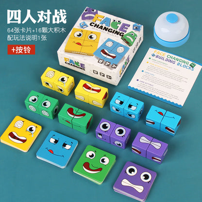 Cross-Border Face-Changing Cube Parent-Child Interactive Fun Desktop Game Smiley Face Expression Building Blocks Early Education Children's Educational Toy