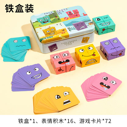 Cross-Border Face-Changing Cube Parent-Child Interactive Fun Desktop Game Smiley Face Expression Building Blocks Early Education Children's Educational Toy