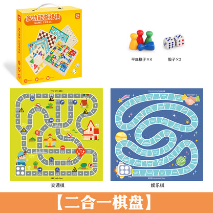 Cross-Border Wooden Flying Chess Checkers Chess 2-in-1 Multifunctional Parent-Child Interactive Board Game Children's Educational Toy