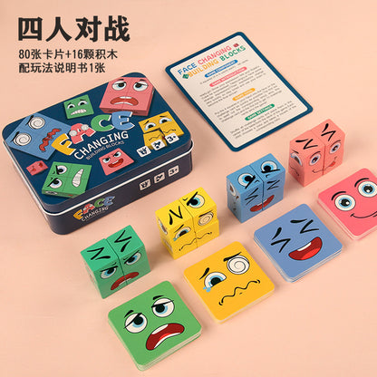 Cross-Border Face-Changing Cube Parent-Child Interactive Fun Desktop Game Smiley Face Expression Building Blocks Early Education Children's Educational Toy