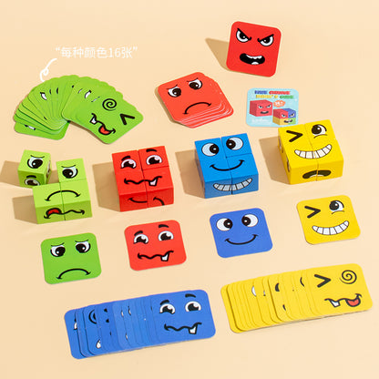 Cross-Border Face-Changing Cube Parent-Child Interactive Fun Desktop Game Smiley Face Expression Building Blocks Early Education Children's Educational Toy